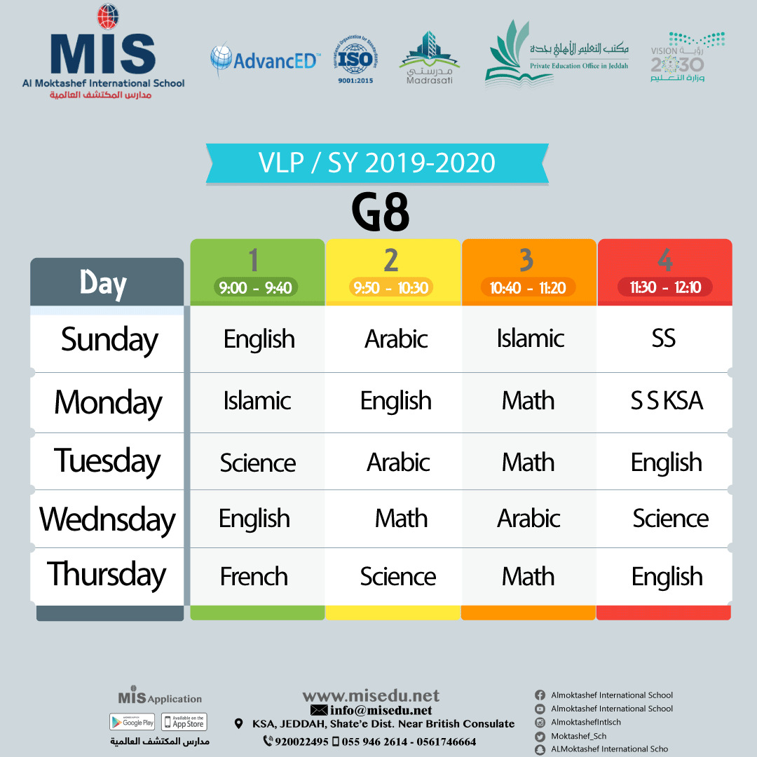 MIS G8 VLP Schedule