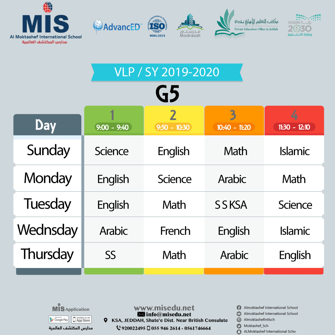 MIS G5 VLP Schedule