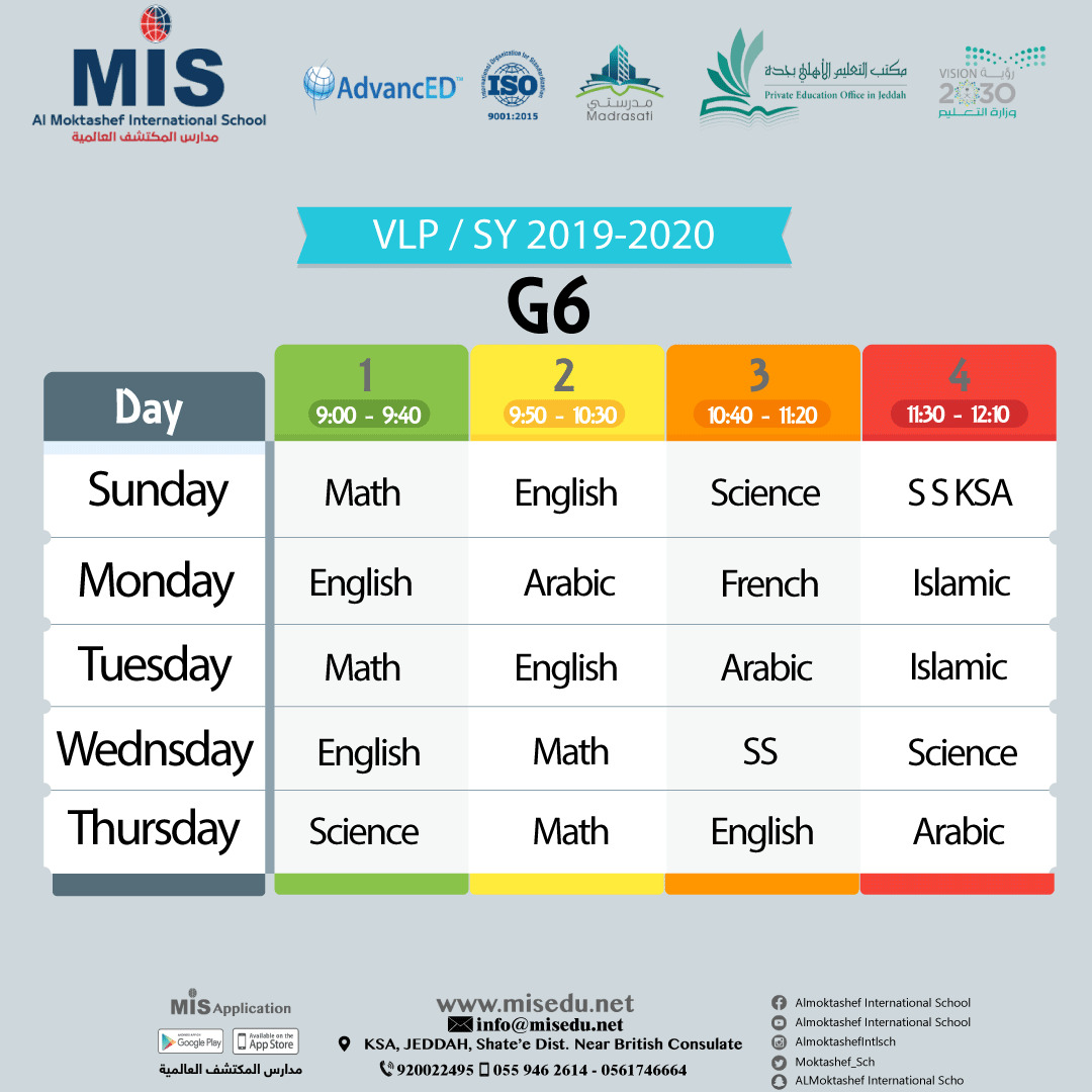 MIS G6 VLP Schedule