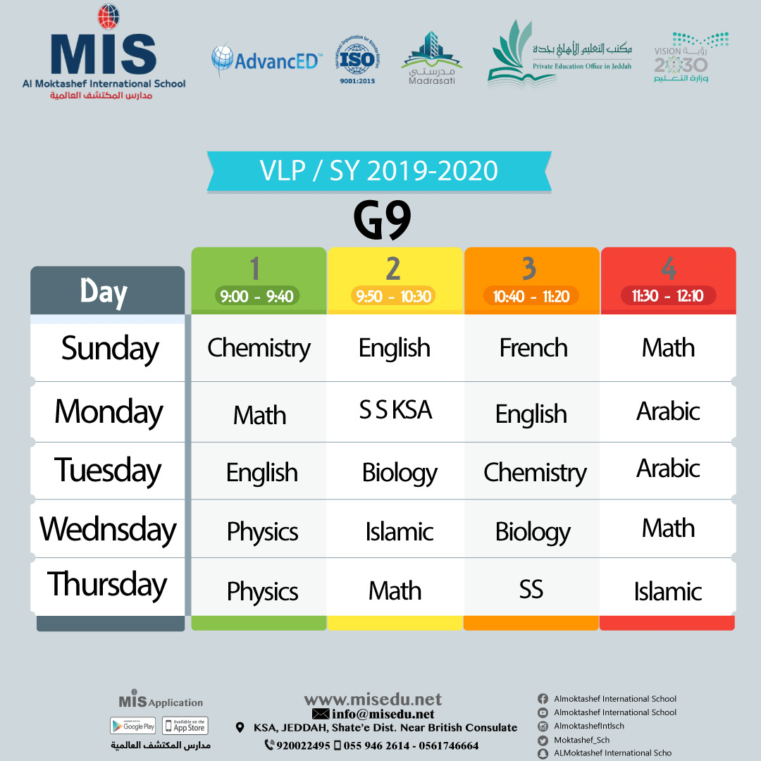 MIS G9  VLP Schedule