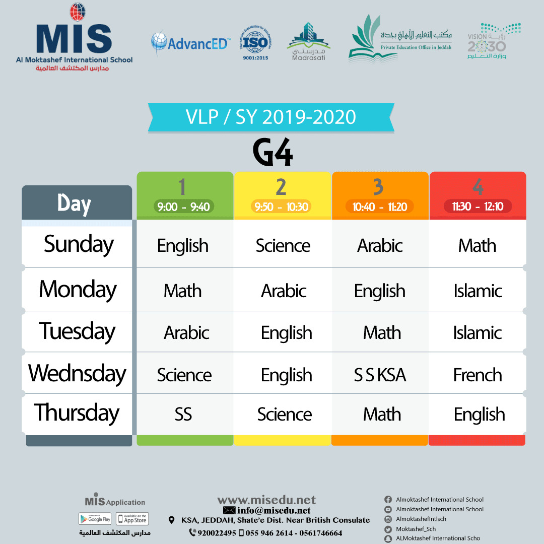 MIS G4 VLP Schedule