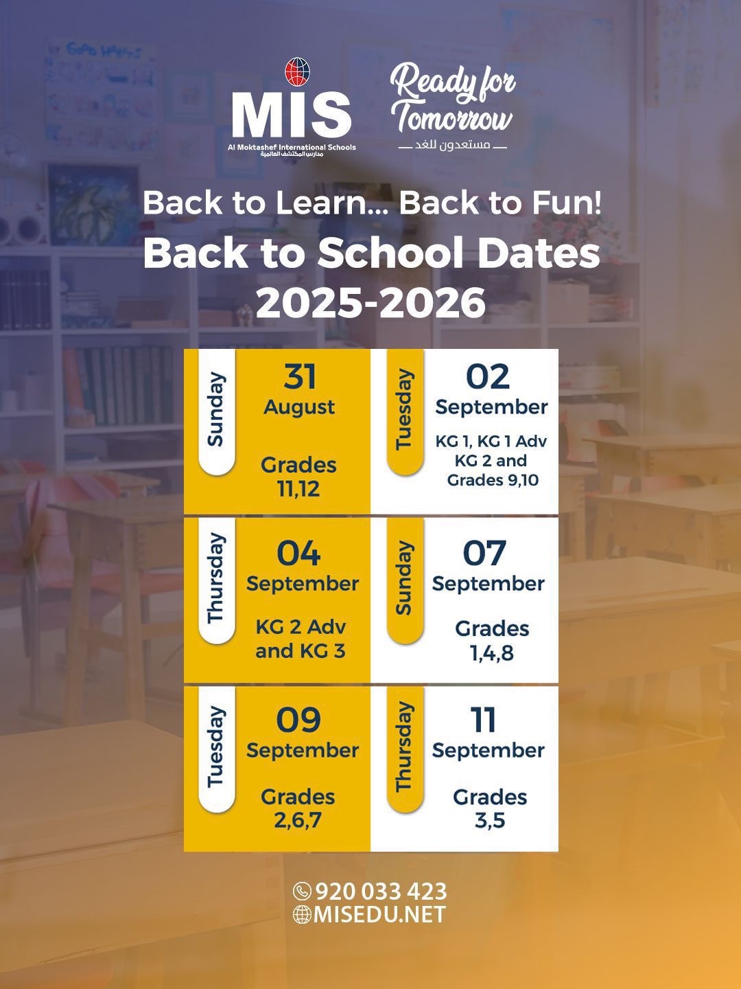 Back to School Dates MIS
